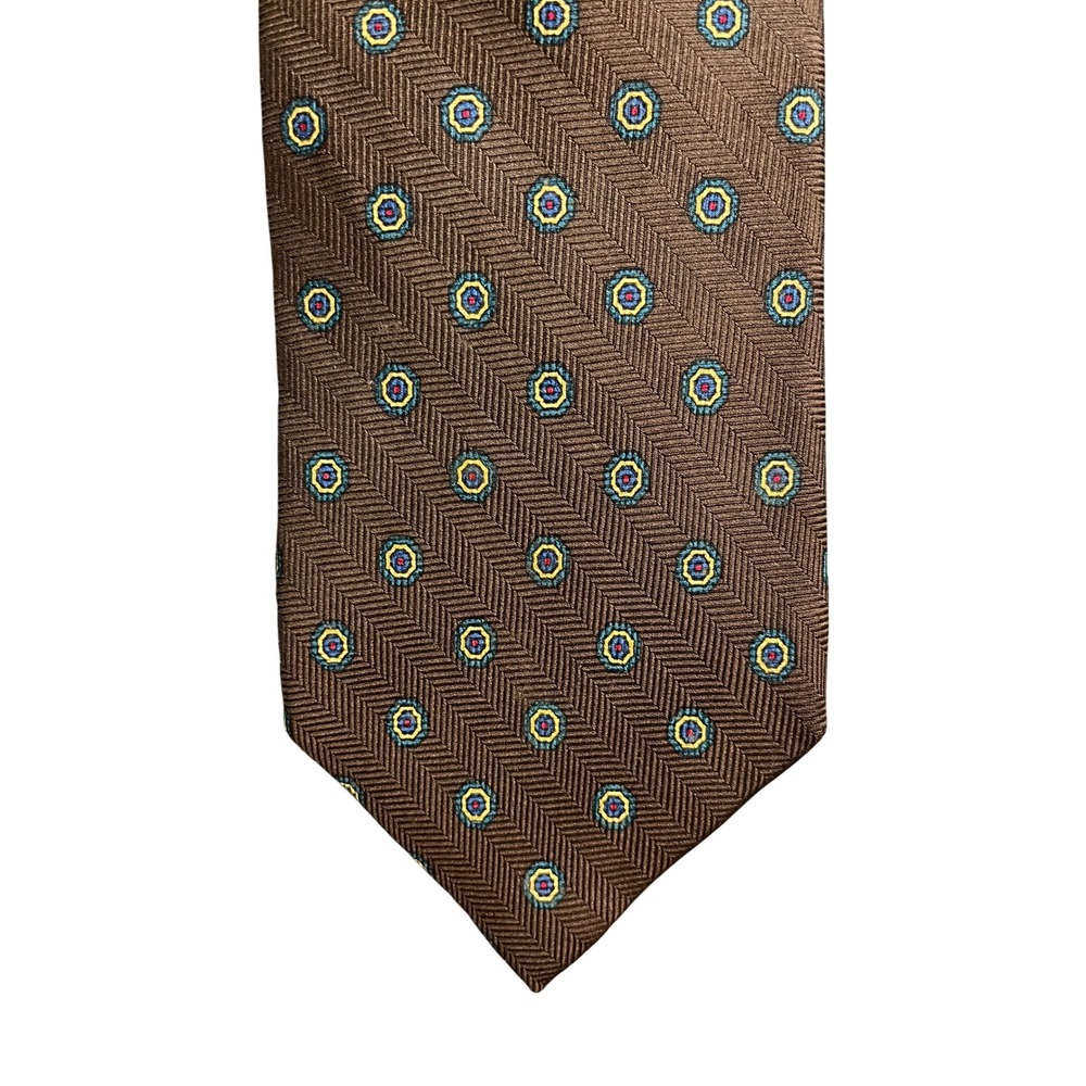Austin Reed Regent Street Brown Herringbone Medallion Italian Silk Tie USA Made